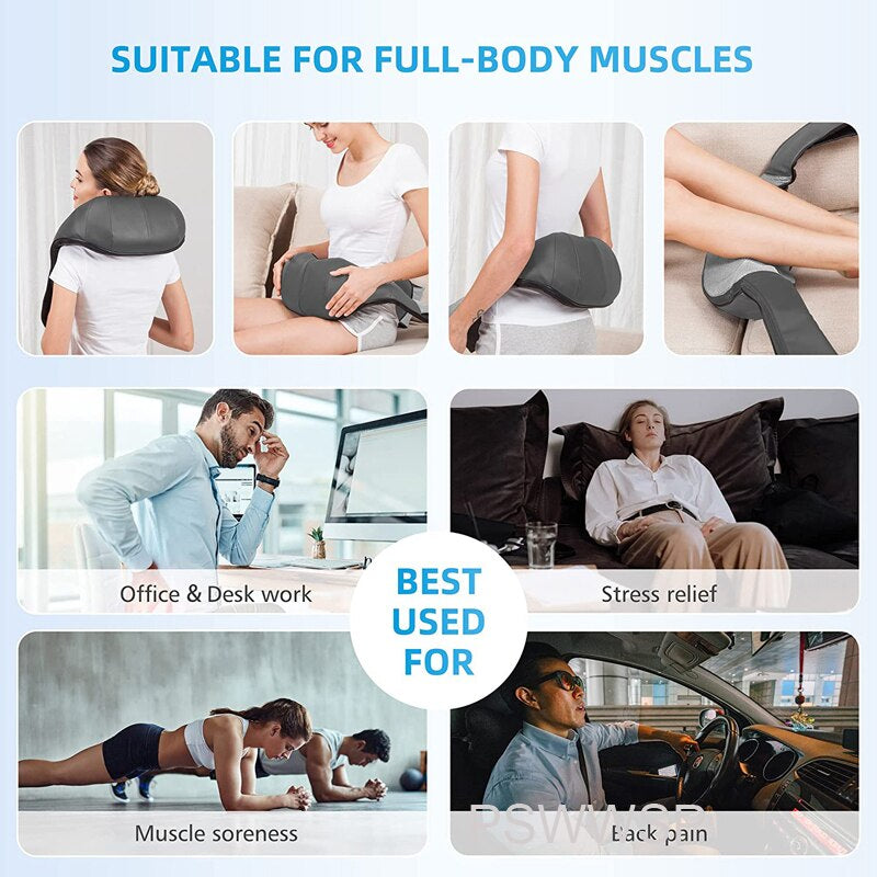 Shiatsu Back Shoulder and Neck Massager U Shape Electric Full Body Massager with Heat Deep Tissue Kneading Pillow Massage